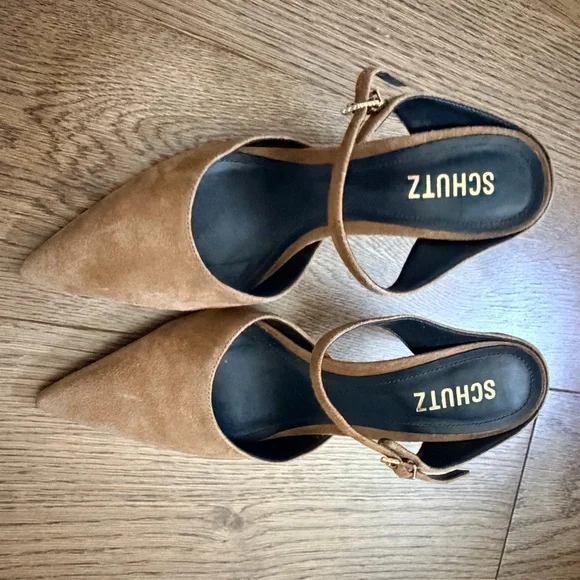 SCHUTZ Laura Mule Heels in Dark Caramel Suede - Picture 2 of 4